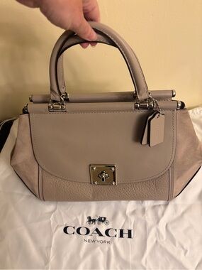 Coach Faye Carryall Taupe Leather Suede Bag Quiet Luxury Minimalist